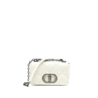 Dior Small Dior Caro Bag Latte Quilted Macrocannage Calfskin White Black Hardware