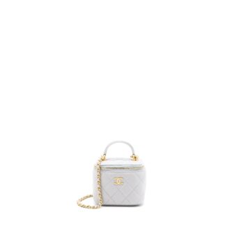 Chanel 21A Top Handle Mini Vanity with Chain Lambskin Light Grey GHW