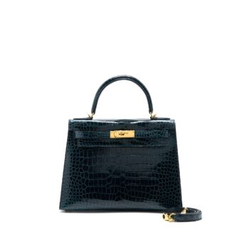 Hermes Kelly 28 Crocodile Porous Kisses V0 Vert Rousseau GHW Stamp D