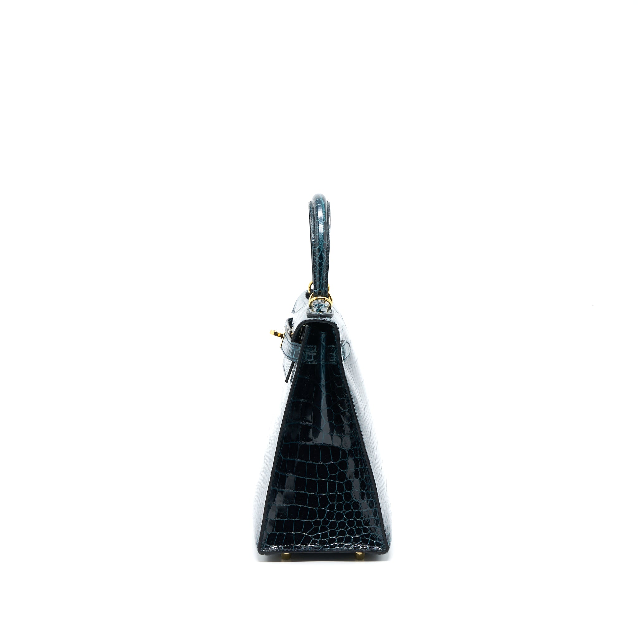 Hermes Kelly 28 Crocodile Porous Kisses V0 Vert Rousseau GHW Stamp D - Image 3