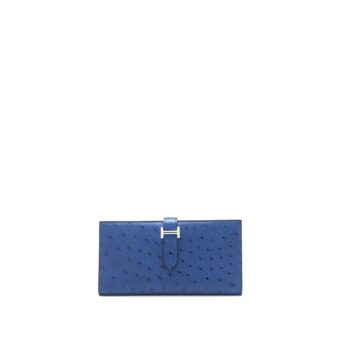 Hermes Bearn Wallet Ostrich Blue SHW Stamp X