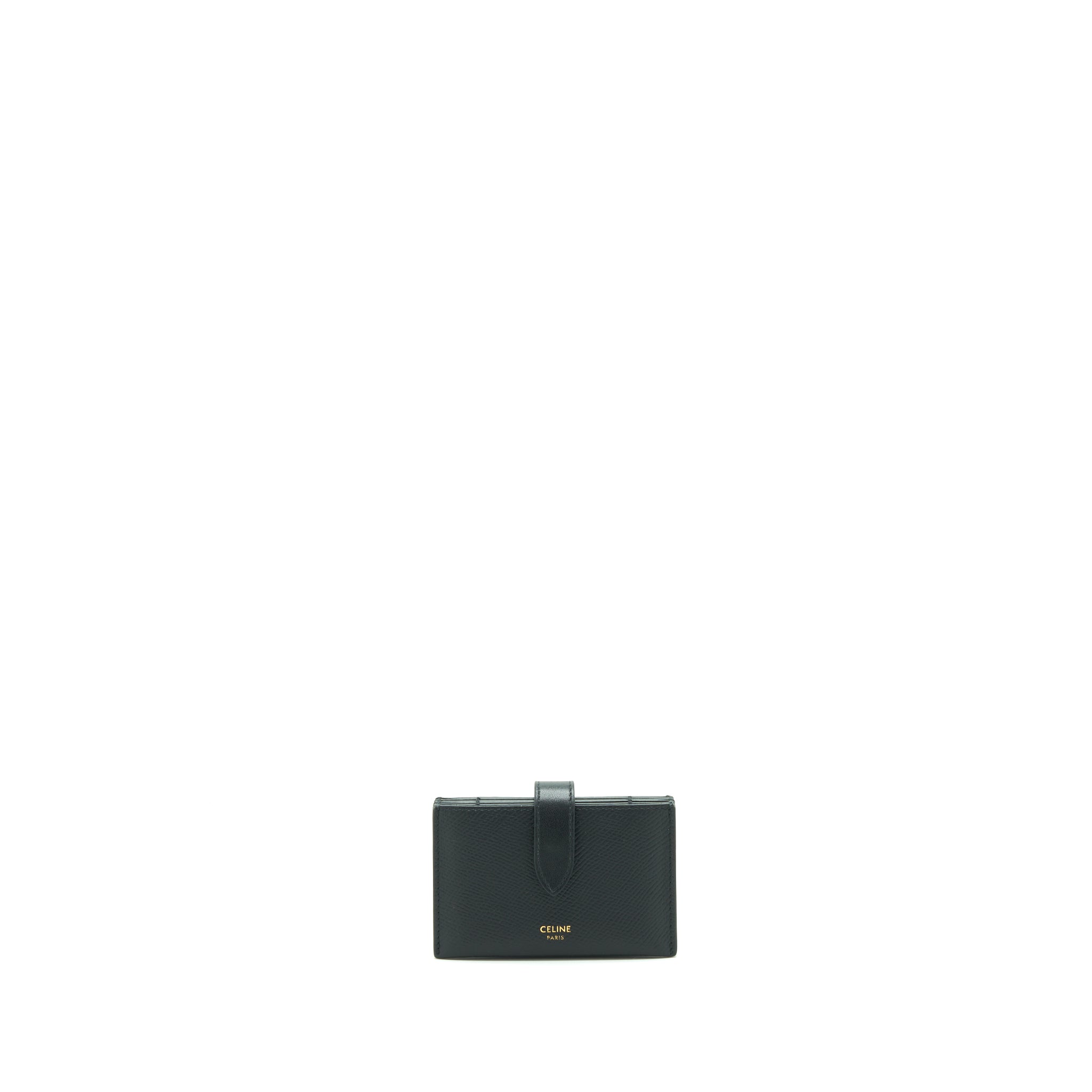 Celine Accordeon Card Holder Grained Calfskin Black