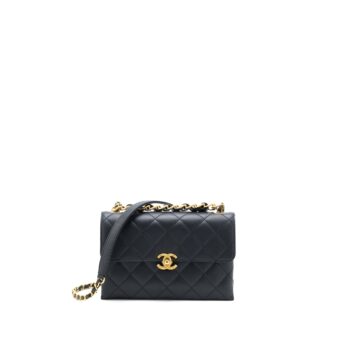 Chanel Handle Flap Bag Calfskin Black Brushed GHW (Microchip)