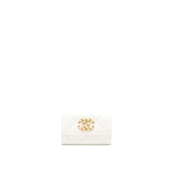 Chanel 19 Flap Card Holder Lambskin White Brushed GHW (Microchip)
