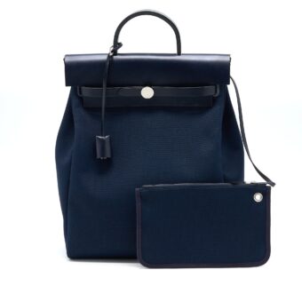 Hermes Herbag Backpack Canvas/Leather Dark Blue/Black SHW Stamp Z