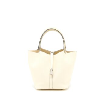 Hermes Picotin 22 Lock Touch Bag Clemence with Ostrich Handle Nata/Trench SHW Stamp U