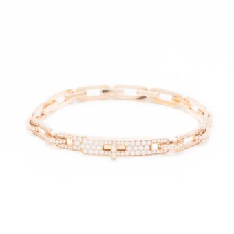 Hermes Size ST Kelly Chain Bracelet Small Model Rose Gold Full Diamonds