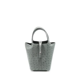 Hermes Picotin 18 Lock Bag Ostrich Gris Meyer SHW Stamp U