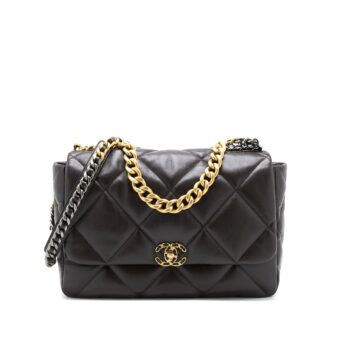 Chanel 21A Maxi 19 Flap Bag Lambskin Dark Brown Multicolour Hardware (Microchip)