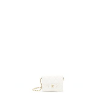 Chanel 21B Card Holder On Chain Caviar White LGHW