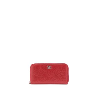 Chanel Camellia Long Wallet Lambskin Red SHW