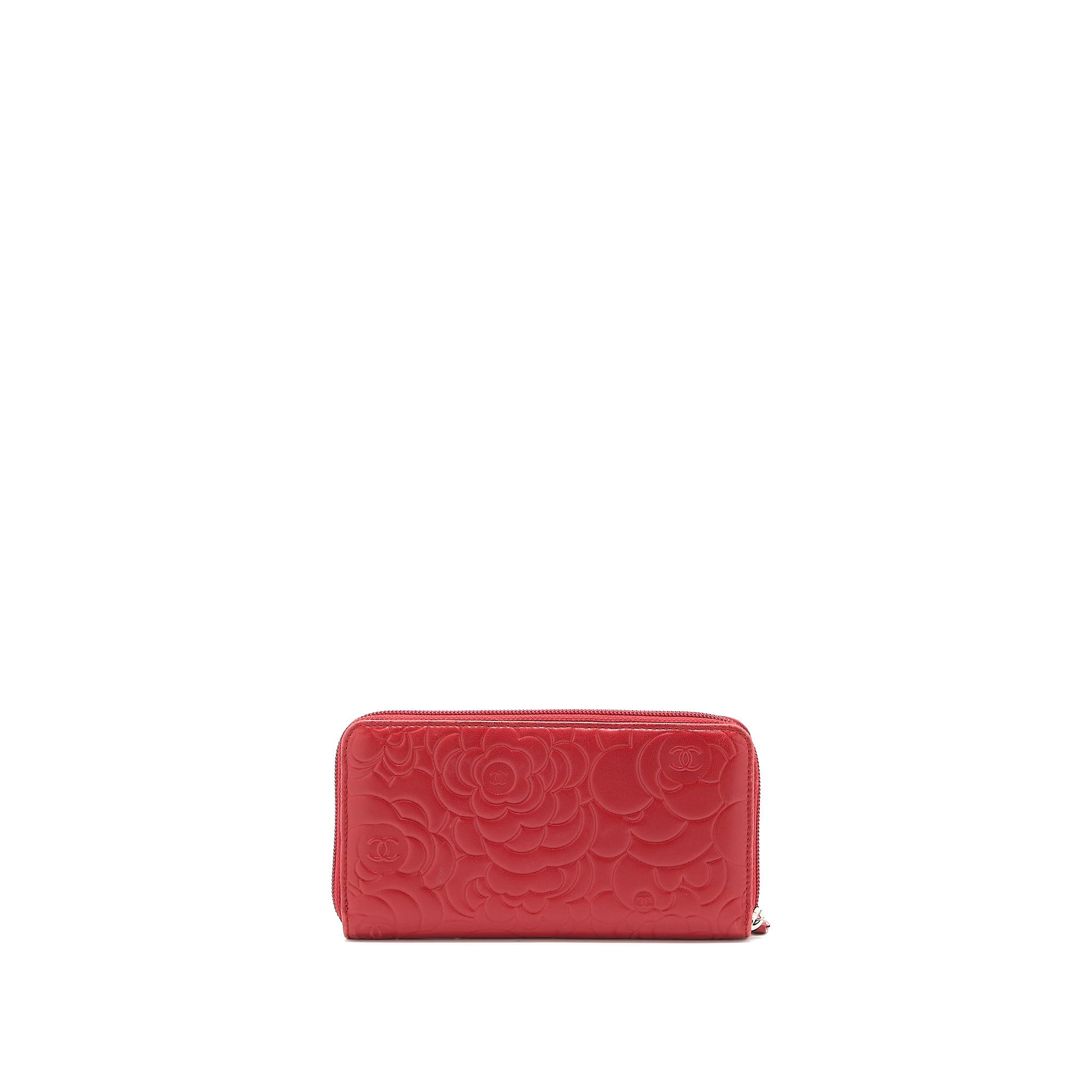 Chanel Camellia Long Wallet Lambskin Red SHW - Image 2
