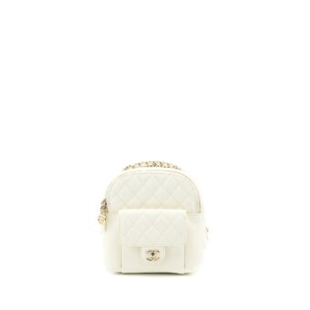 Chanel Quilted Mini CC Day Backpack Caviar White LGHW