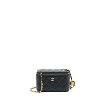 Chanel Pearl Crush Long Vanity Lambskin Black Brushed GHW(Microchip)