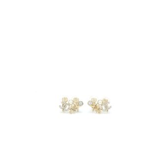 Chanel CC Logo Flower Ear Clip Crystal/Pearl Light Gold Tone