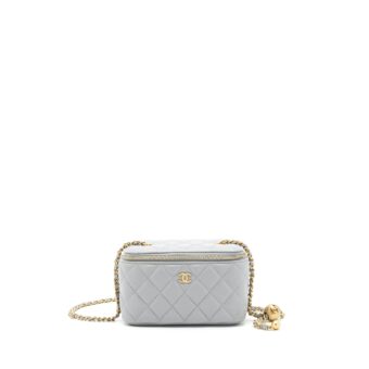 Chanel 21B Pearl Crush Long Vanity With Chain Lambskin Grey GHW