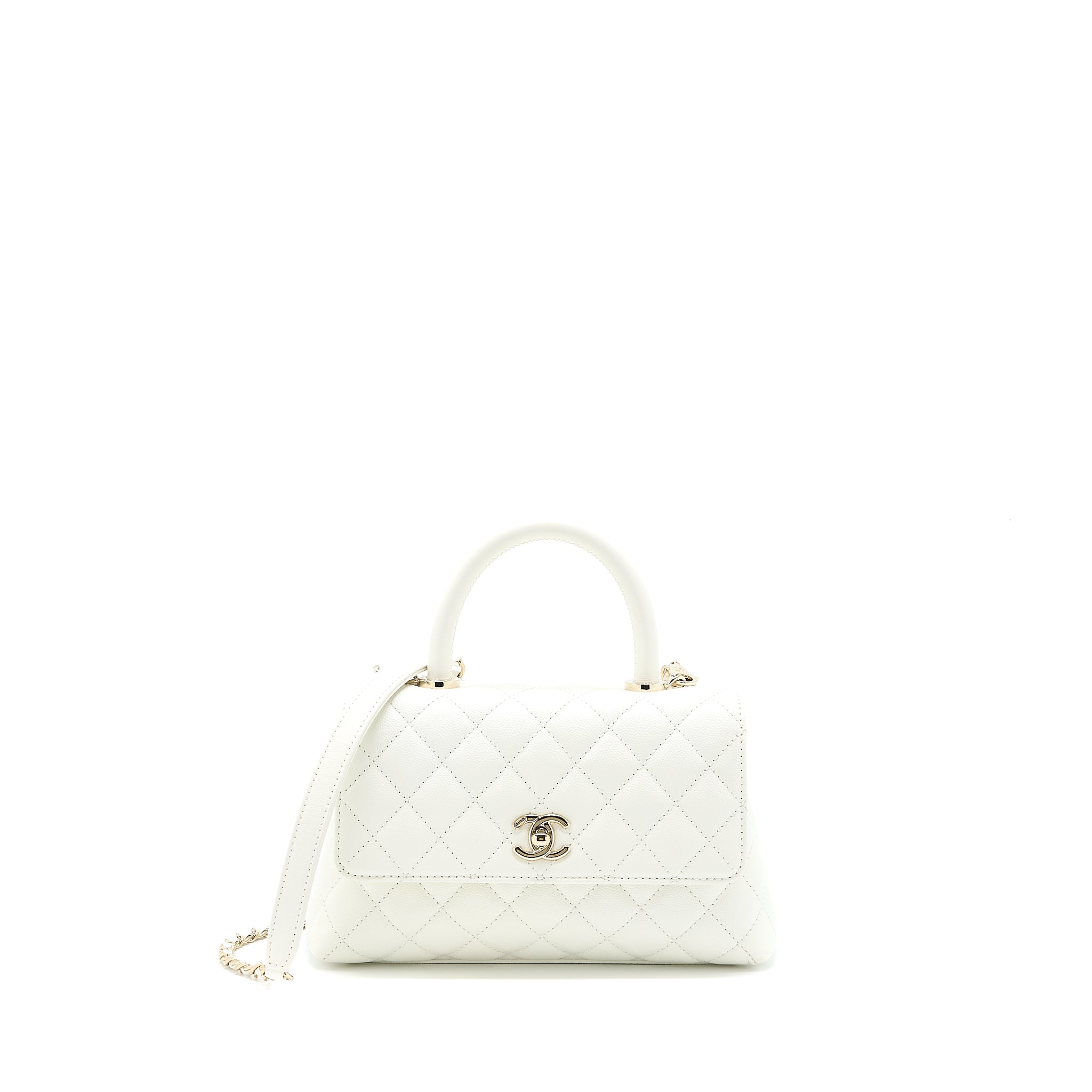 Chanel Small Coco Handle Caviar White LGHW (Microchip)
