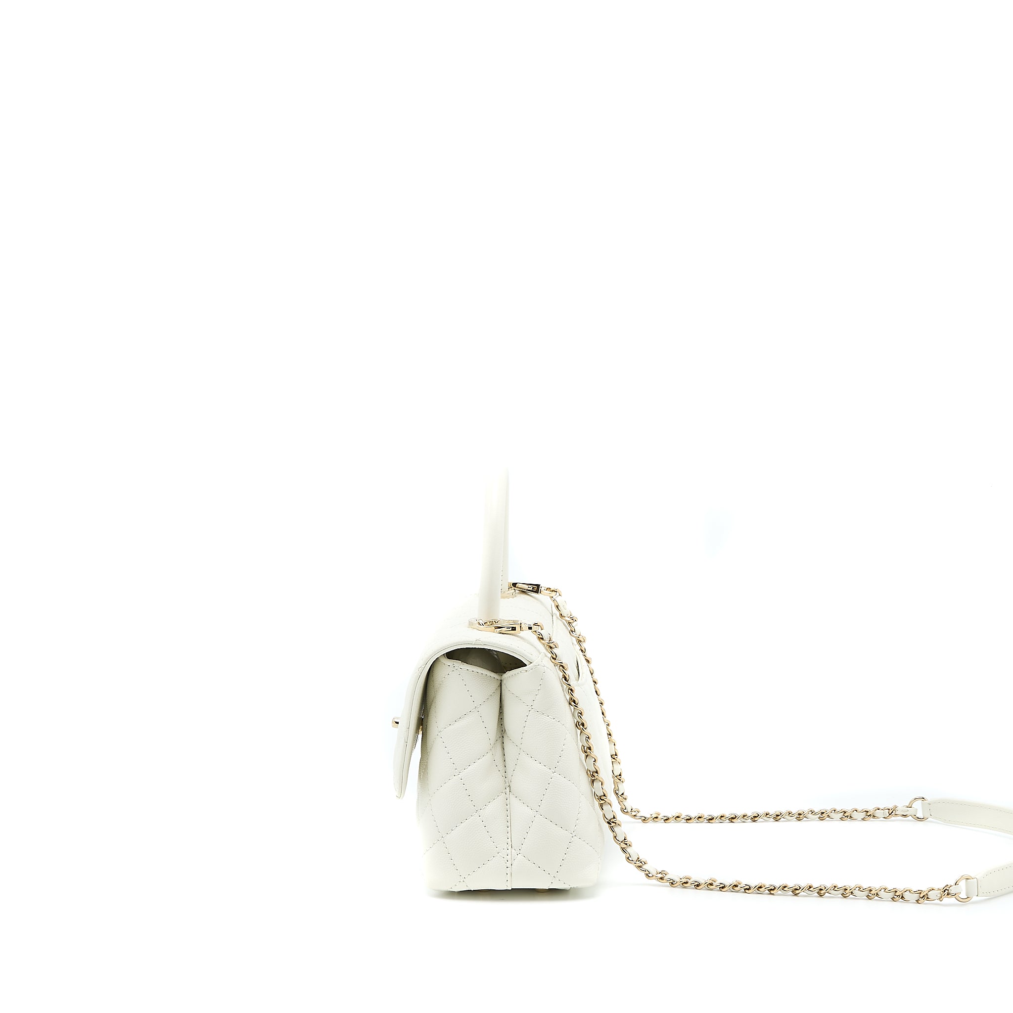 Chanel Small Coco Handle Caviar White LGHW (Microchip) - Image 4
