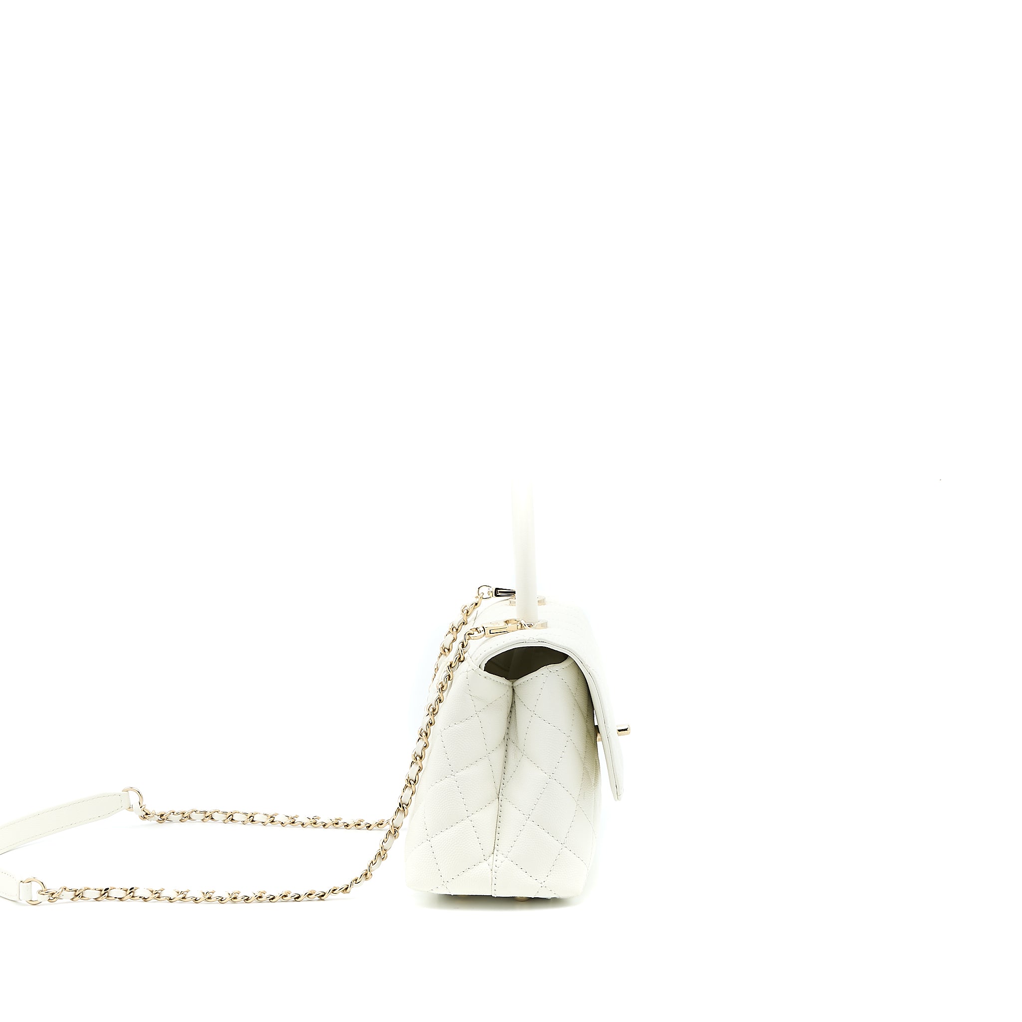 Chanel Small Coco Handle Caviar White LGHW (Microchip) - Image 3