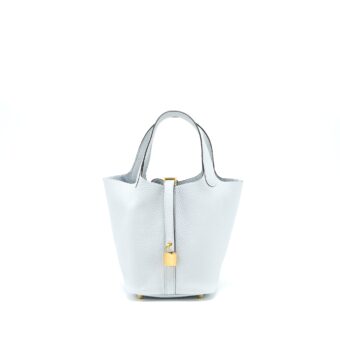 Hermes Picotin 18 Lock Bag Clemence Blue Pale GHW Stamp Z