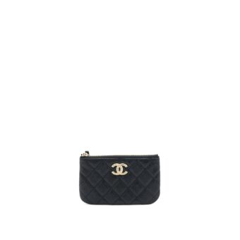 Chanel Zippy Small Pouch Detailed Logo Caviar Black LGHW