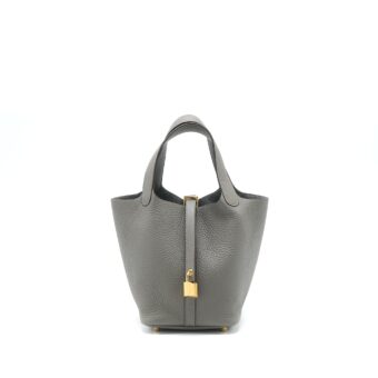 Hermes Picotin 18 Lock Bag Clemence 0L Gris Meyer GHW Stamp U