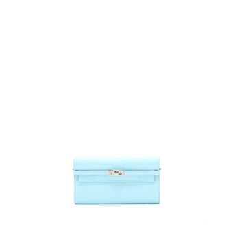 Hermes Kelly Long Wallet Epsom U2 Blue Zephyr SHW Stamp A