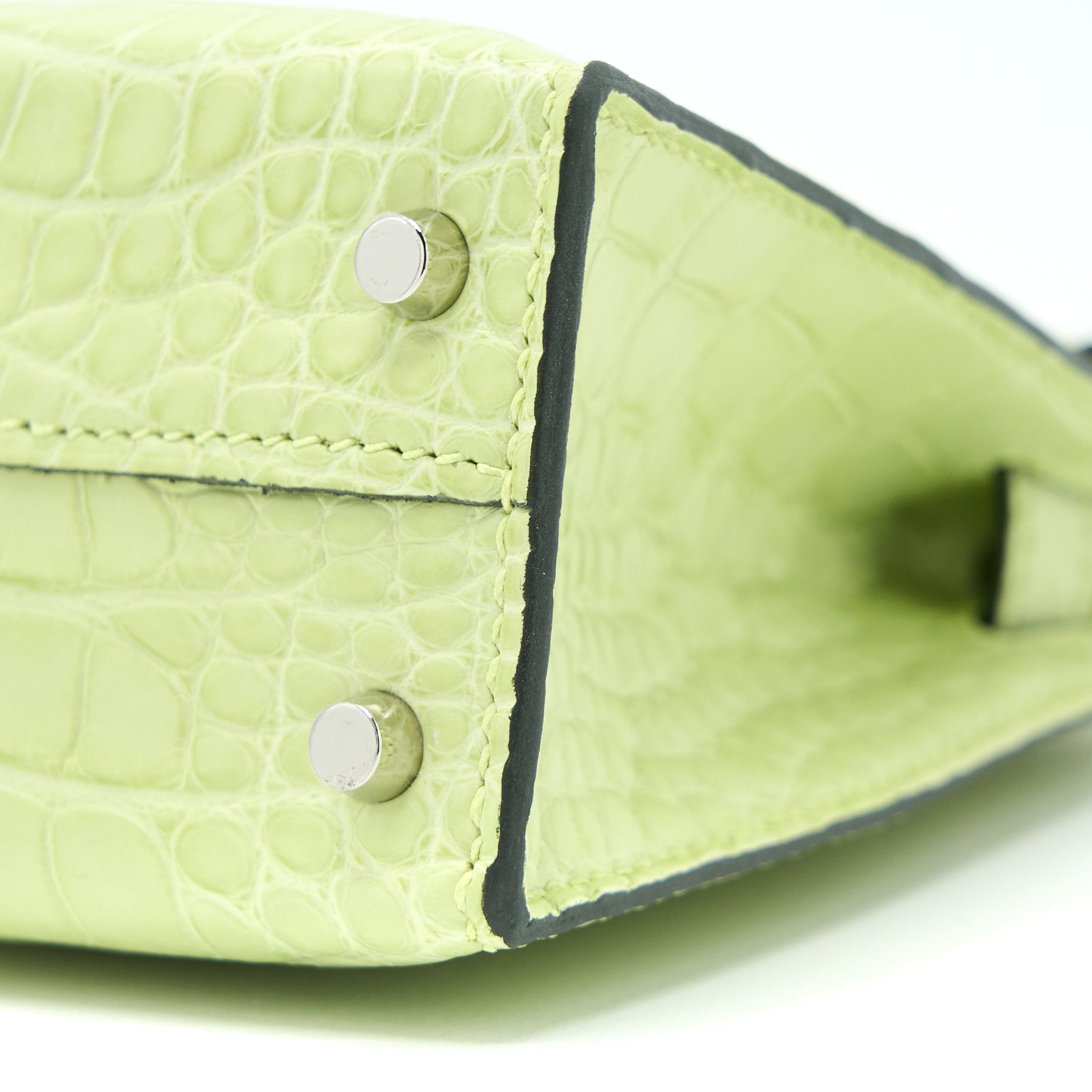 Hermes Mini Kelly II Alligator Mississippiensis R9 Jaune Bourgeon SHW Stamp Y - Image 9
