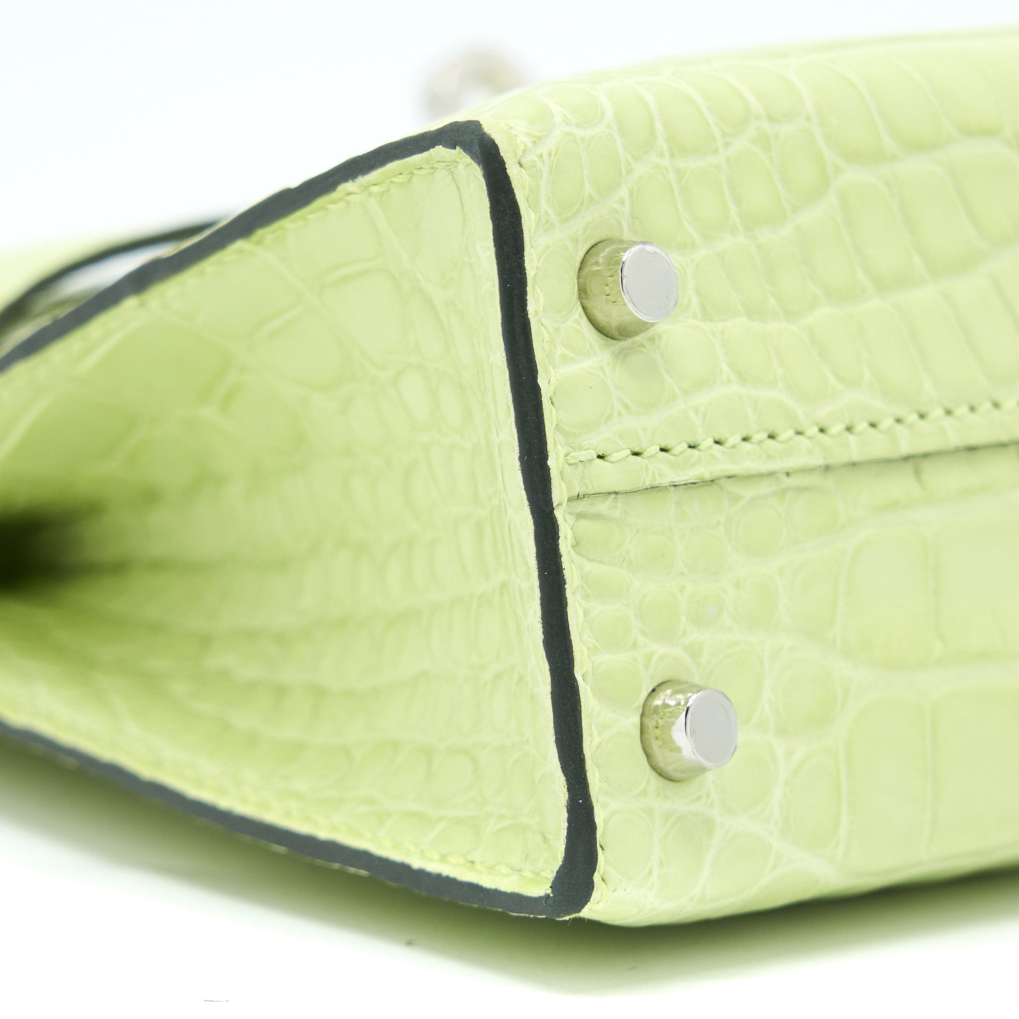 Hermes Mini Kelly II Alligator Mississippiensis R9 Jaune Bourgeon SHW Stamp Y - Image 10