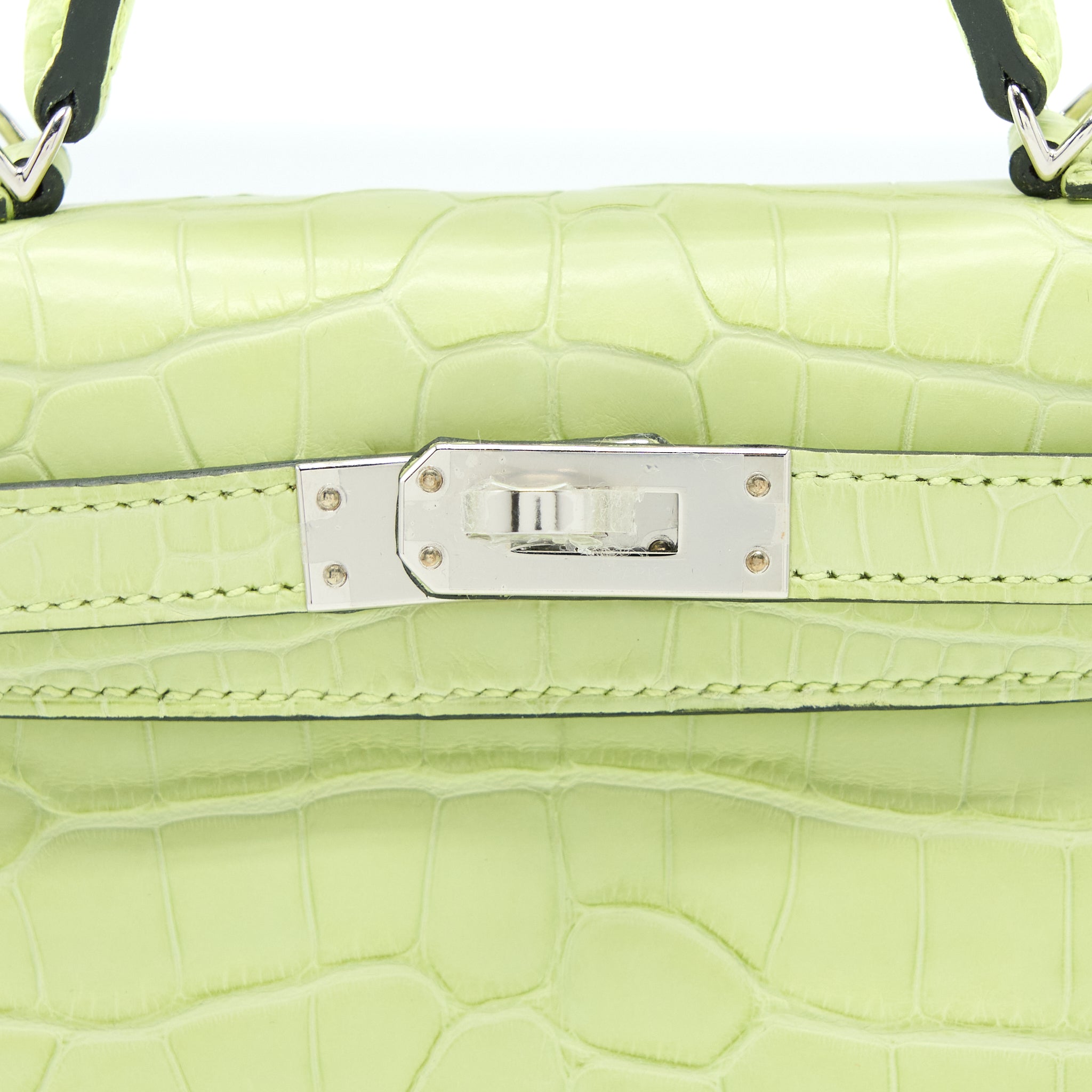 Hermes Mini Kelly II Alligator Mississippiensis R9 Jaune Bourgeon SHW Stamp Y - Image 7
