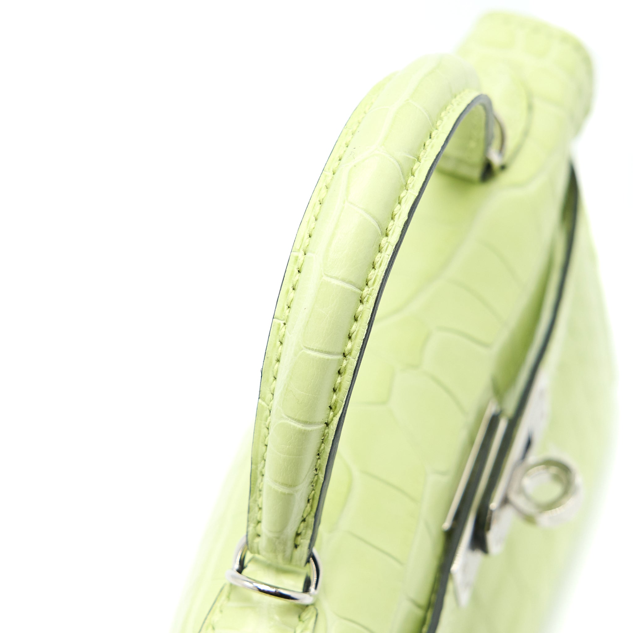 Hermes Mini Kelly II Alligator Mississippiensis R9 Jaune Bourgeon SHW Stamp Y - Image 8