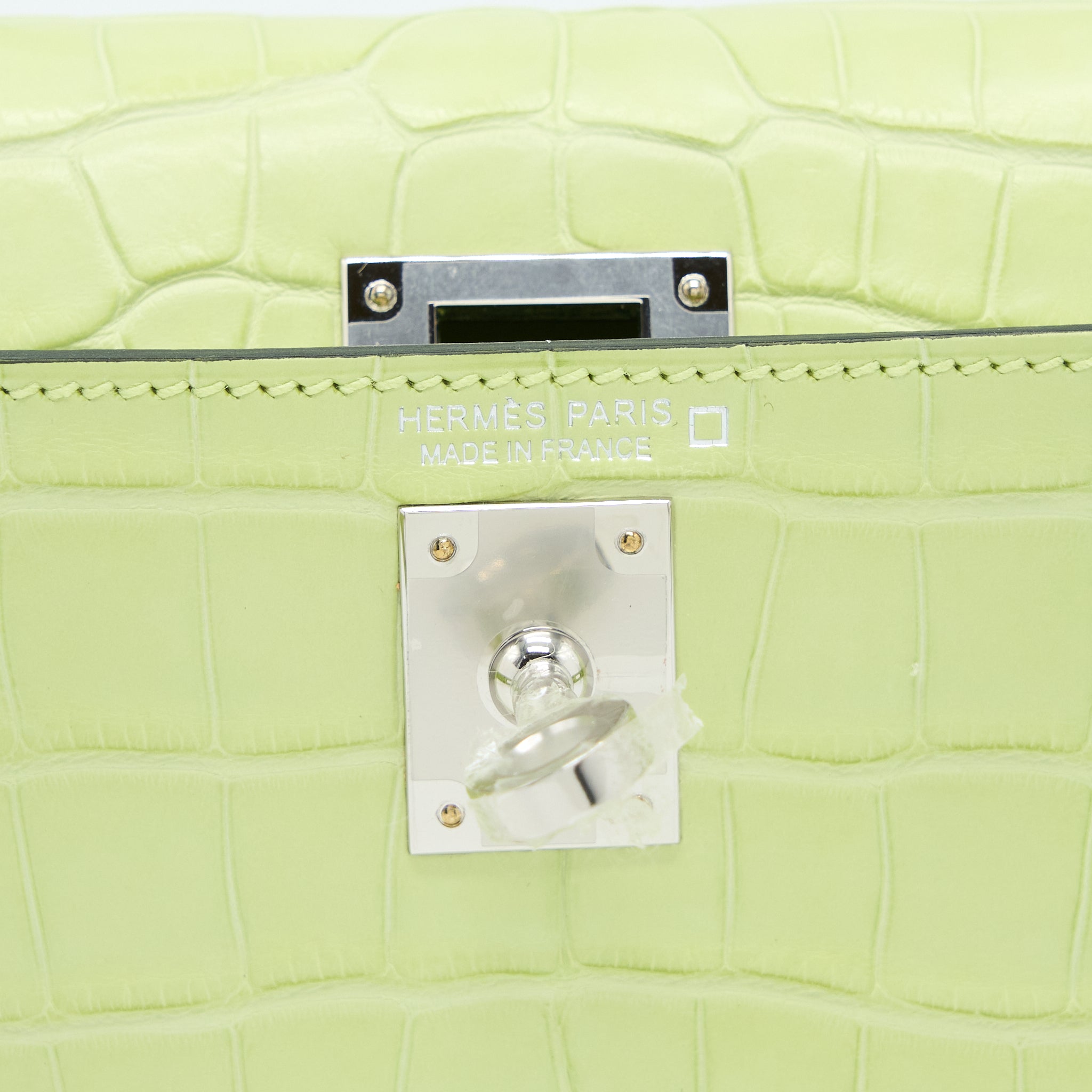 Hermes Mini Kelly II Alligator Mississippiensis R9 Jaune Bourgeon SHW Stamp Y - Image 11