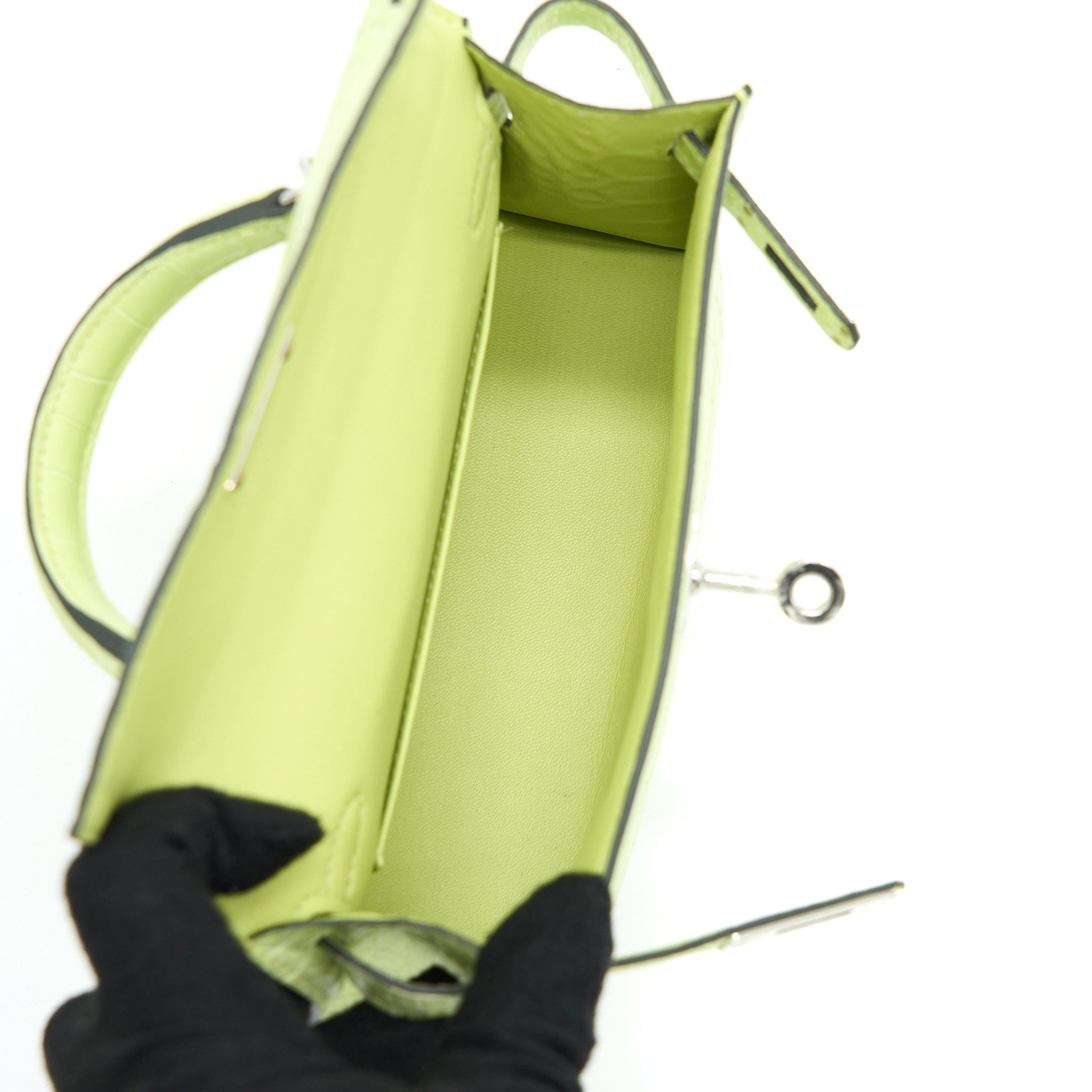 Hermes Mini Kelly II Alligator Mississippiensis R9 Jaune Bourgeon SHW Stamp Y - Image 6