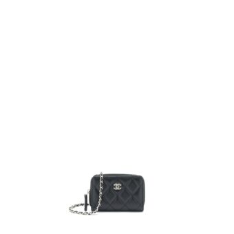 Chanel Mini Zippy Card Holder With Chain Caviar Black SHW