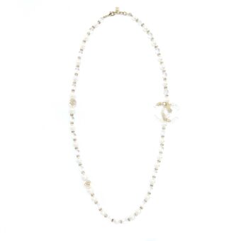 Chanel CC Logo Necklace Crystal/Pearl/Arcylic Strass Light Gold Tone