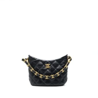 Chanel 22K Hobo Shoulder Bag Lambskin Black GHW (Microchip)