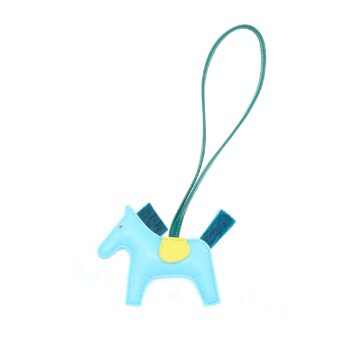 Hermes Rodeo PM Bag Charm Horsehair Blue Celeste/Lime/Malachite