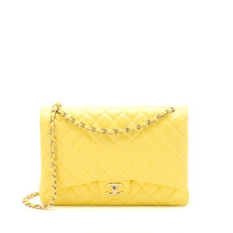 Chanel Maxi Classic Double Flap Bag Lambskin Yellow LGHW