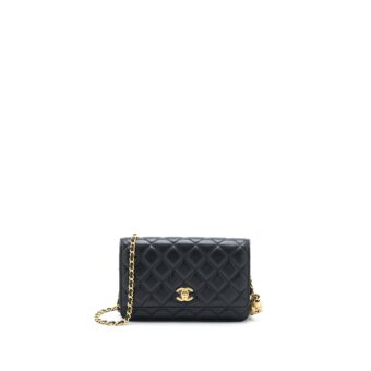 Chanel Pearl Crush Wallet On Chain Lambskin Black Brushed GHW (Microchip)