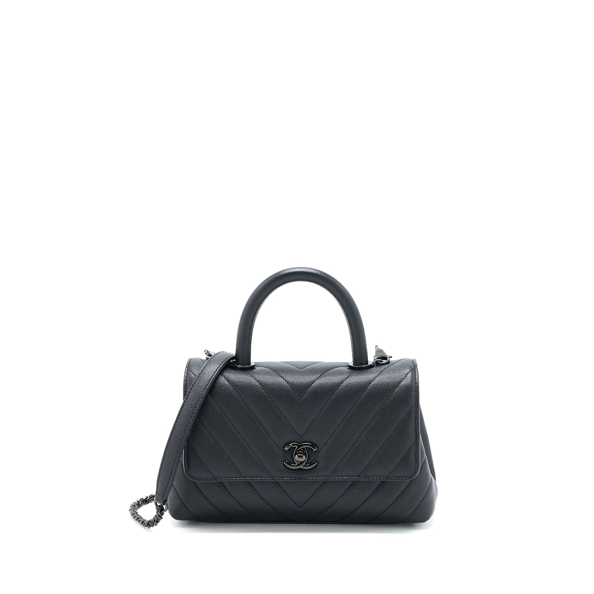 Chanel Small Coco Handle Chevron Caviar So Black with Black Hardware