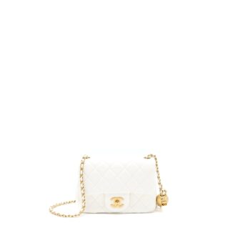 Chanel Pearl Crush Mini Square Flap Bag Lambskin White GHW(Microchip)