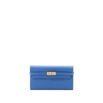 Hermes Kelly Long Wallet Epsom Blue GHW Stamp X
