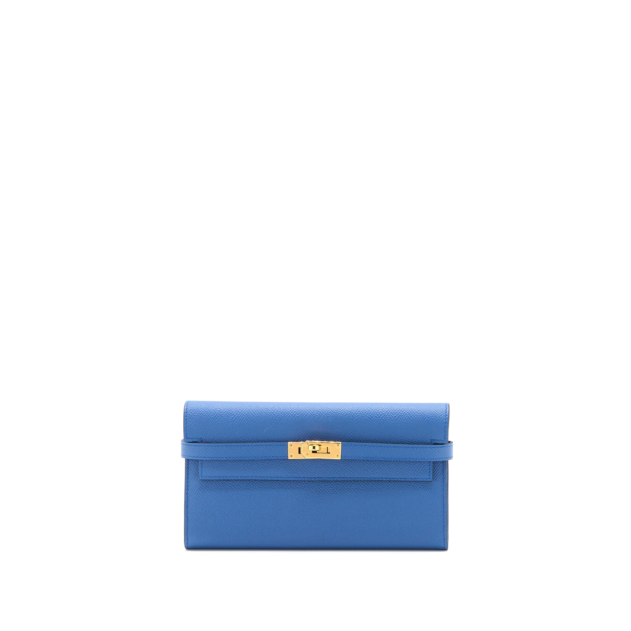 Hermes Kelly Long Wallet Epsom Blue GHW Stamp X