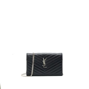 Saint Laurent Envelope Chain Wallet Black with SHW