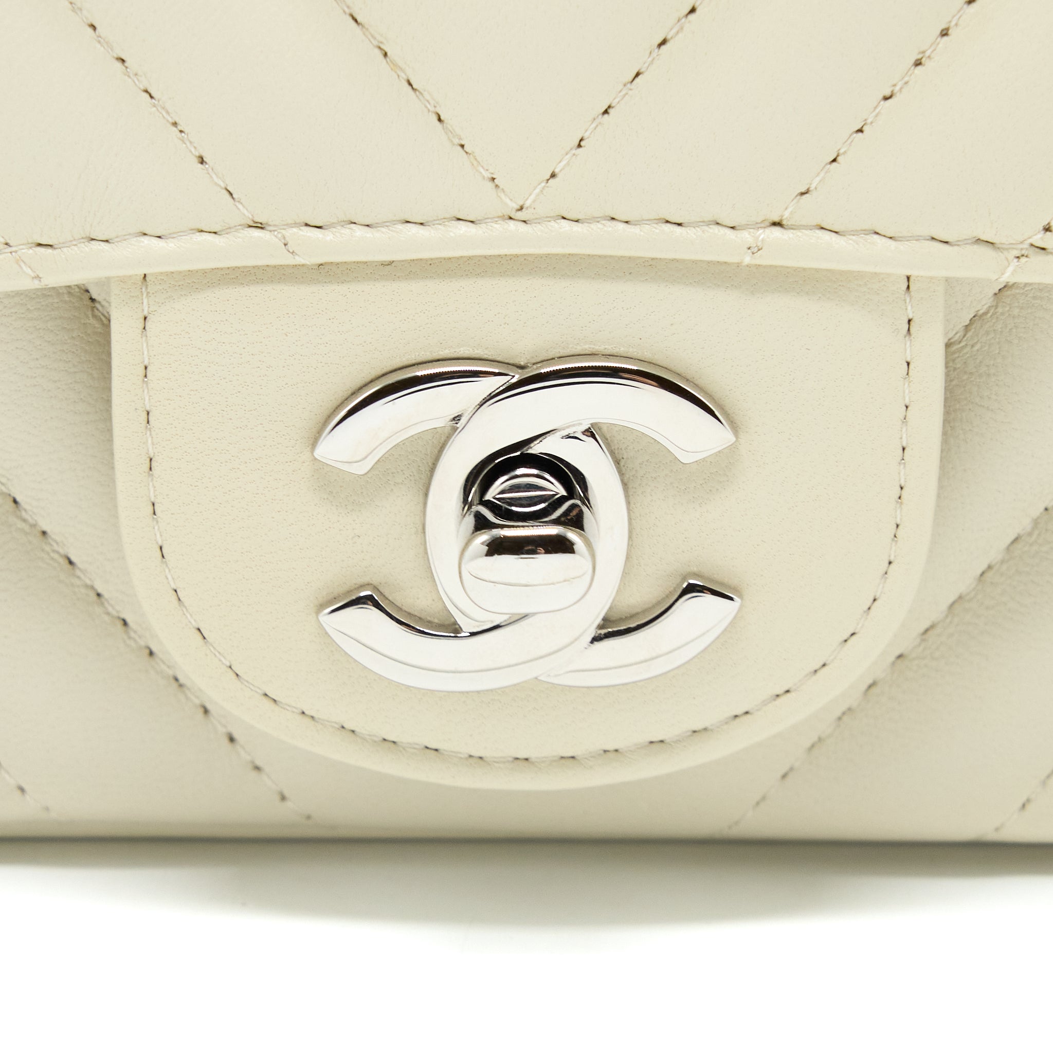 Chanel 21c Mini Square Flap Bag Chevron Lambskin Beige SHW - Image 7
