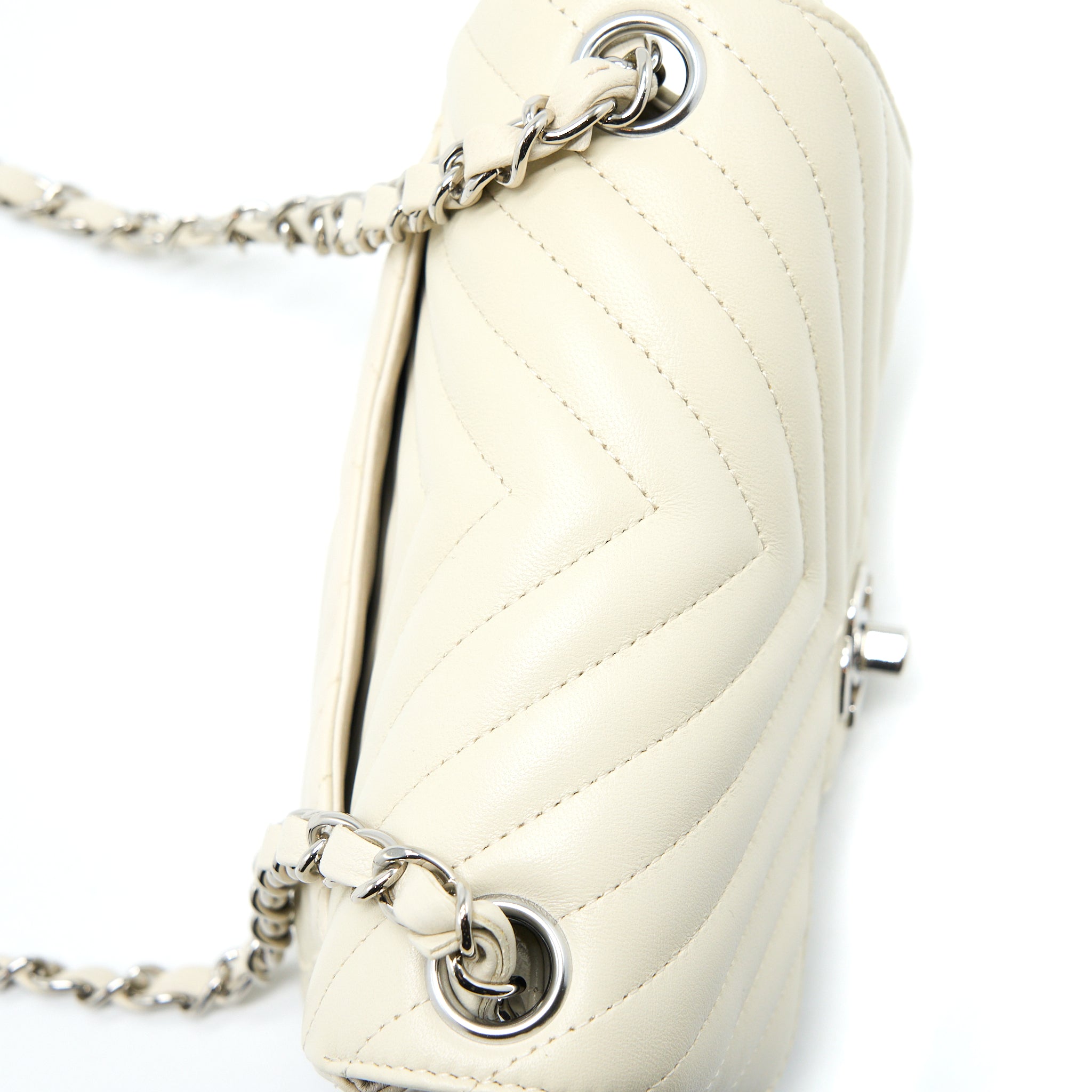 Chanel 21c Mini Square Flap Bag Chevron Lambskin Beige SHW - Image 8