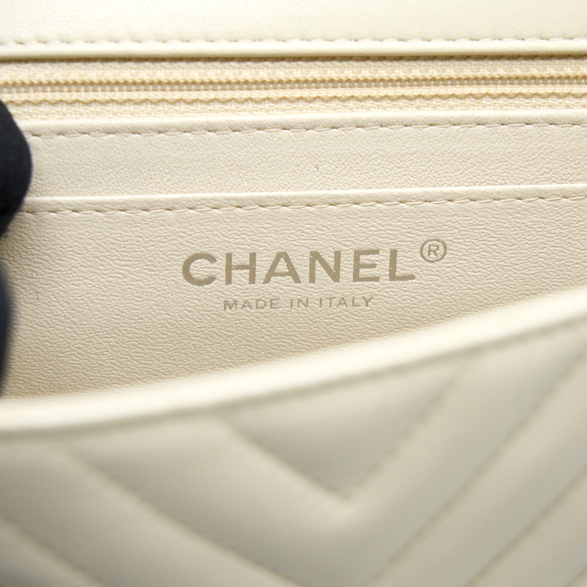Chanel 21c Mini Square Flap Bag Chevron Lambskin Beige SHW - Image 12
