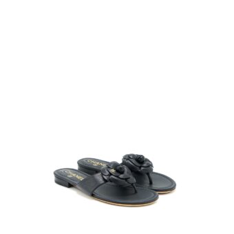 Chanel Size 36 Camelia Sandal Black Gold Tone