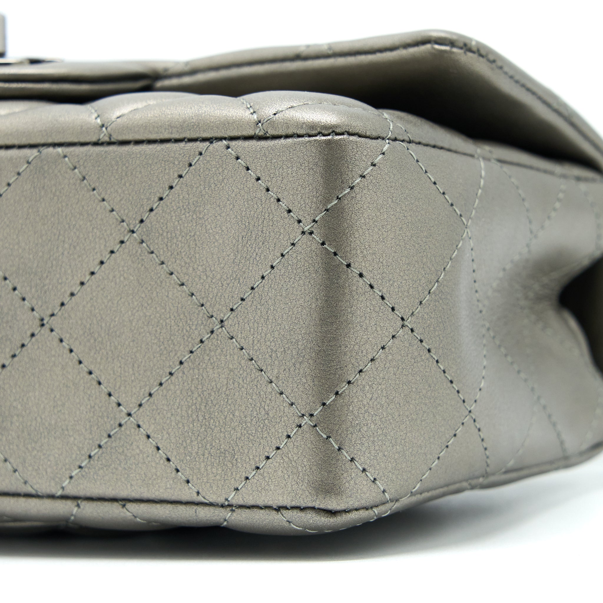 Chanel 21B Mini Rectangular Flap Bag Calfskin Metallic Silver with Shiny Ruthenium Hardware (Microchip) - Image 10