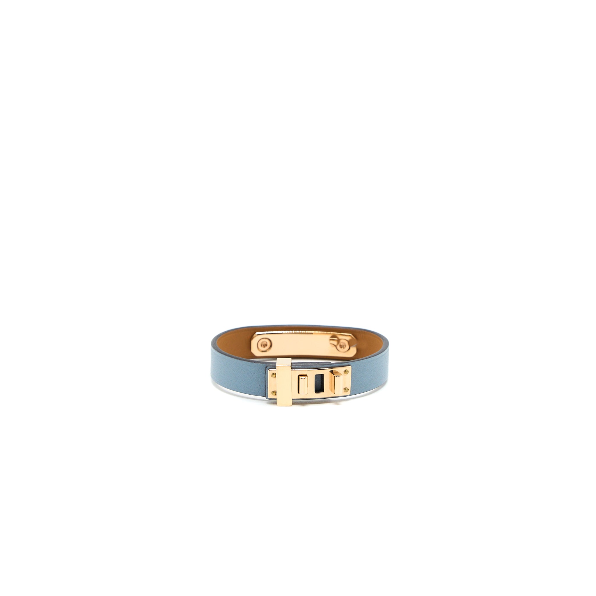 Hermes Size T2 As De Coeur Bracelet Swift Blue Lin Rose Gold Tone - Image 3